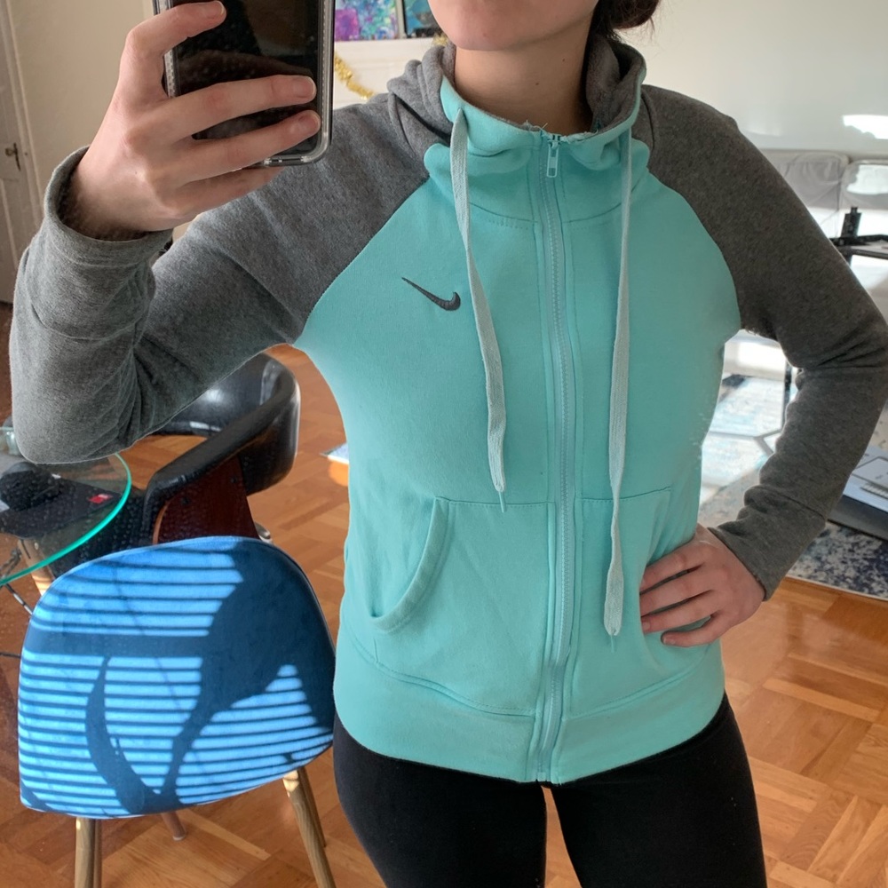 Grey/Blue Nike Check Cowl Neck Hoodie